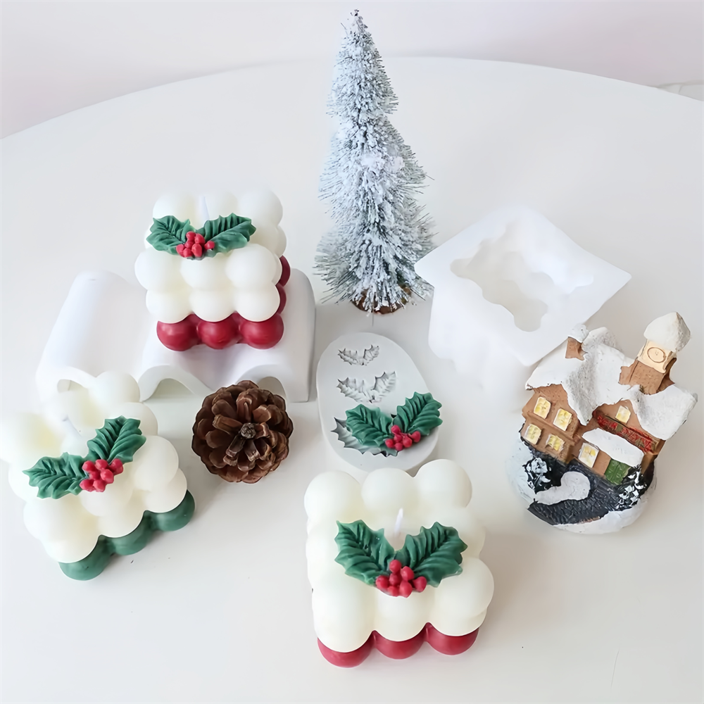 Xmas Candle Making - Christmas Holly Leaf Bubble Candle Silicone