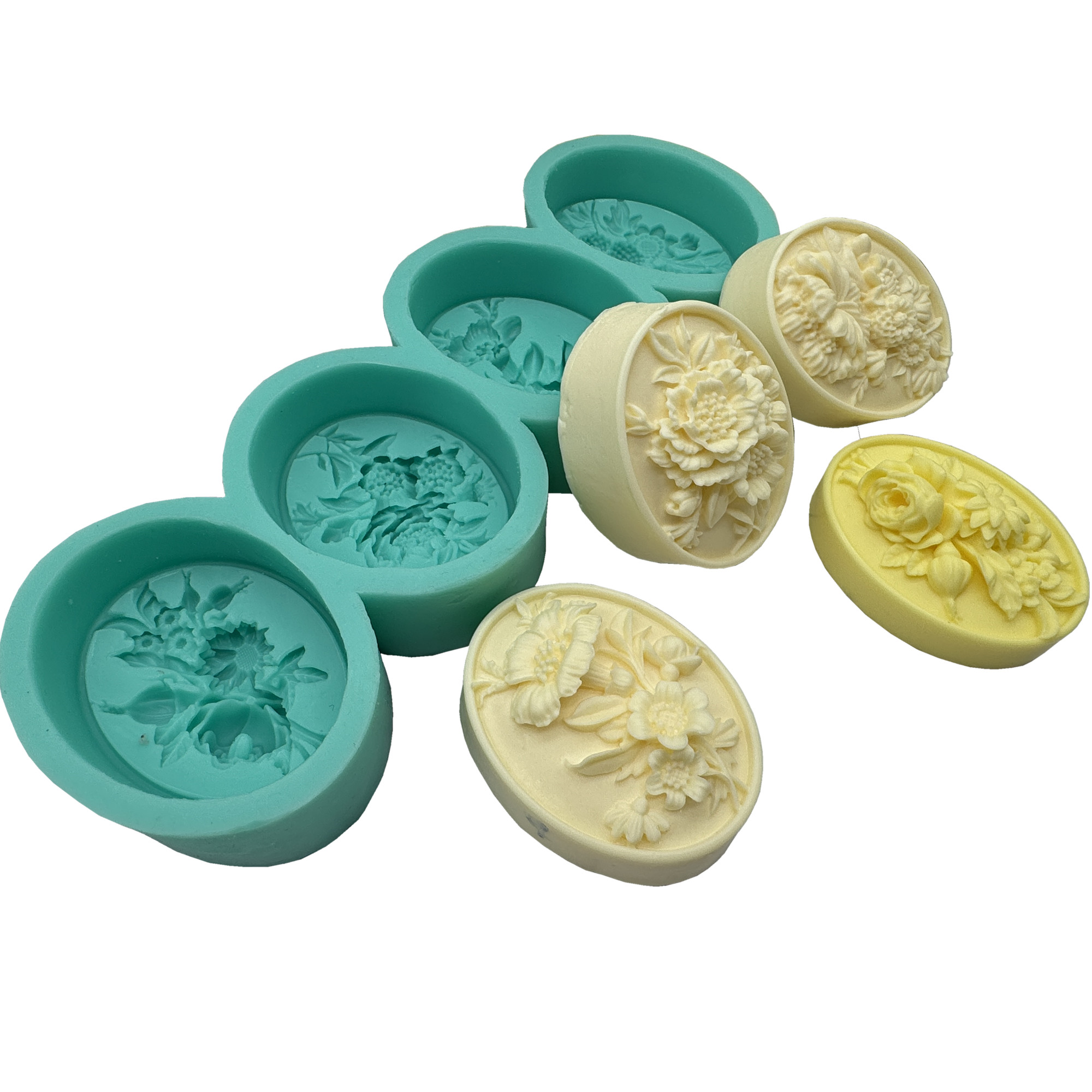 Candle Making Fragrances - 4Cavity Oval Flower 3D Soap Mold