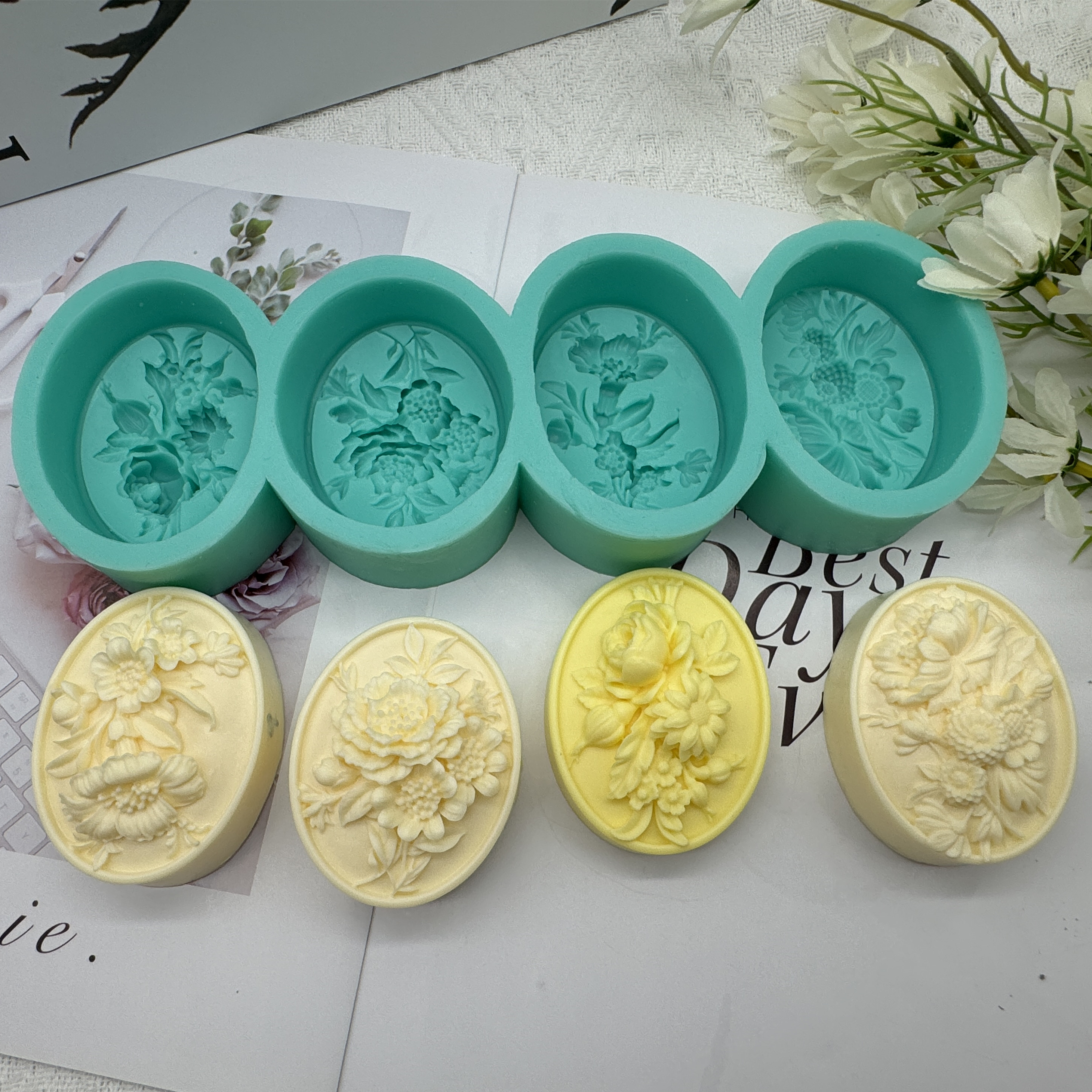 4Cavity Oval Flower 3D Soap Mo - Candle Making Fragrances review and price